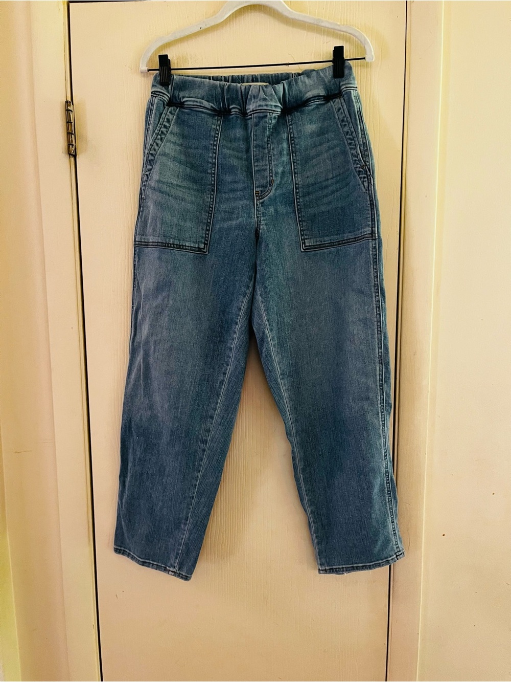 Madewell Pull On Barrel Jeans Utility Patch Pocket Relaxed Coastal Size S